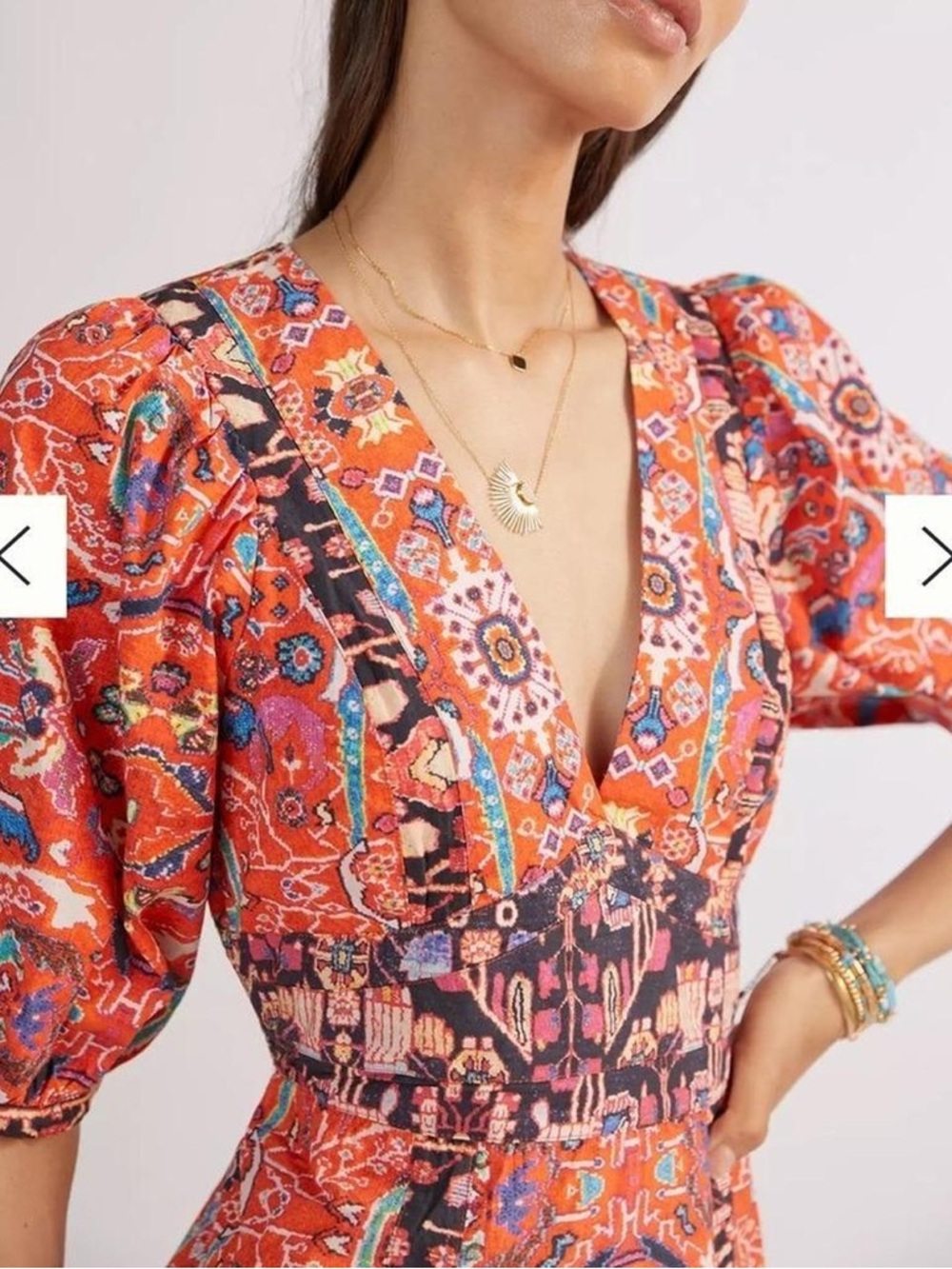 Anthropologie Coral Paisley Midi Dress with Puff Sleeves